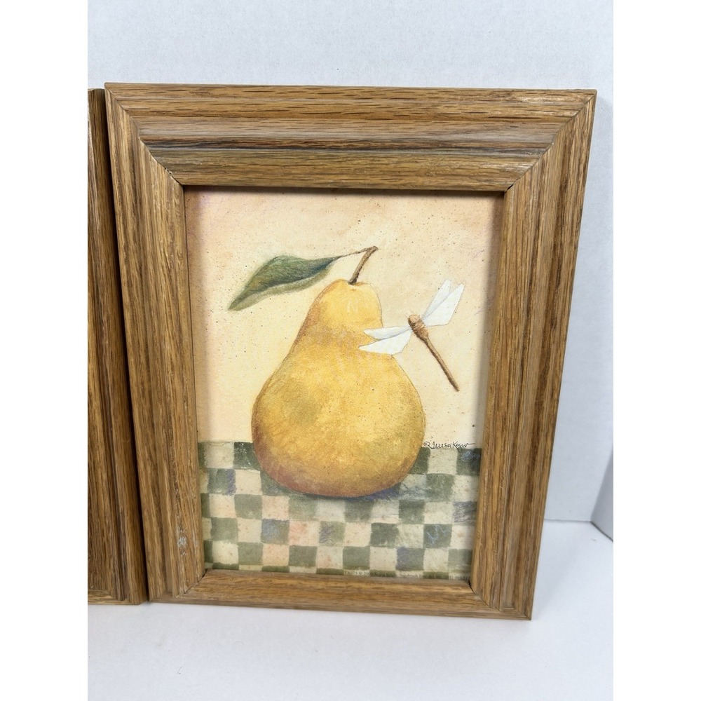 Wooden Framed Folk Art Fruit Prints Pear Apple 90s 10"x8" Kitchen - Picture 3 of 7